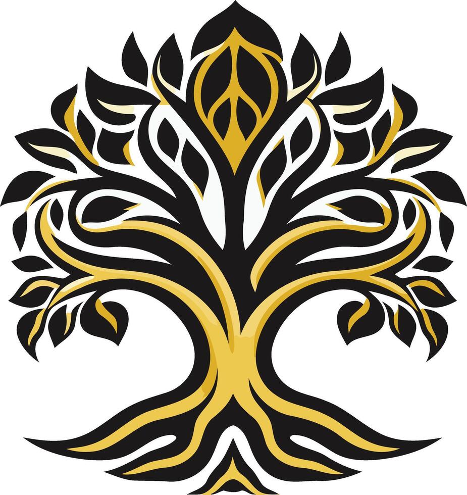 Ornate Golden and Black Tree Illustration vector