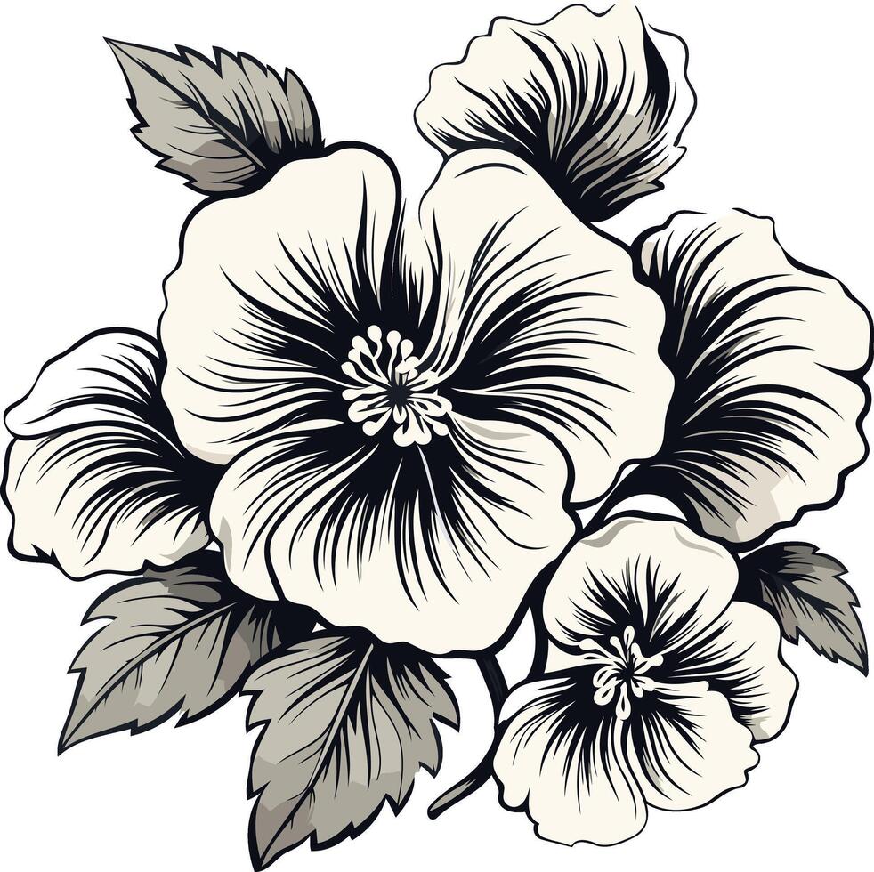 Black and White Flower Bouquet Illustration vector