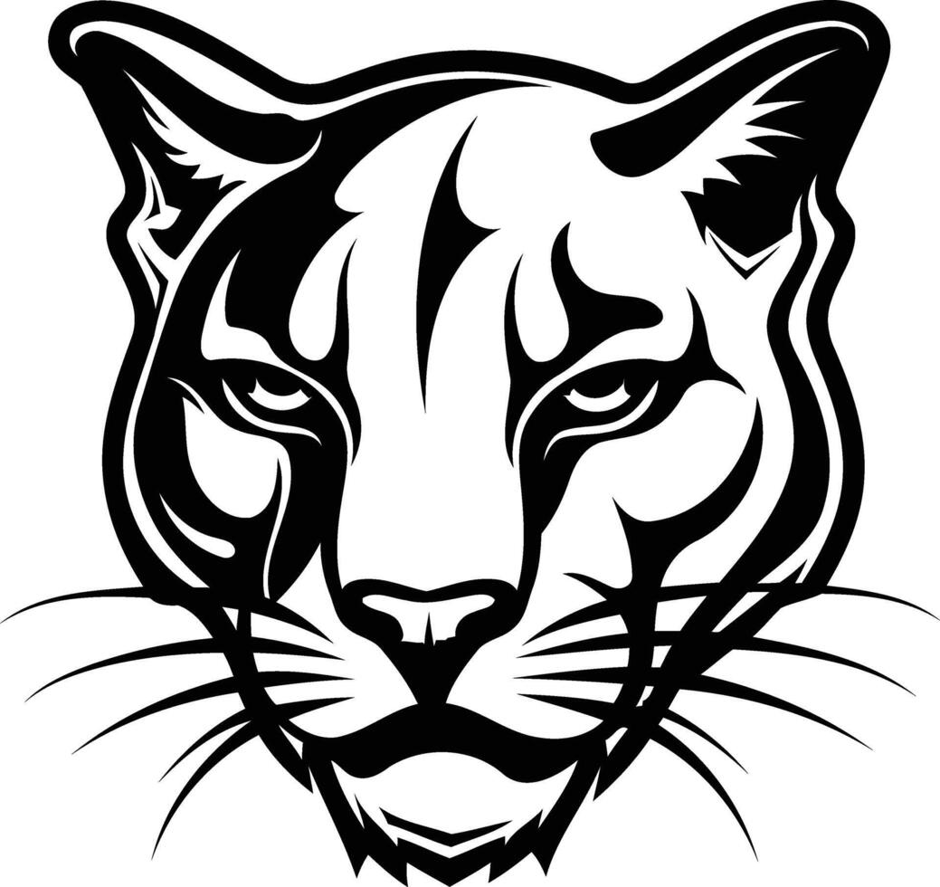 A fierce and powerful black and white illustration of a cougar head, perfect for tattoo designs, mascot logos, and more vector