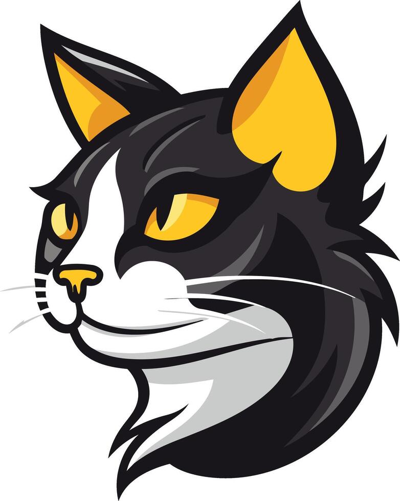 Black and White Cat with Yellow Ears and Eyes vector