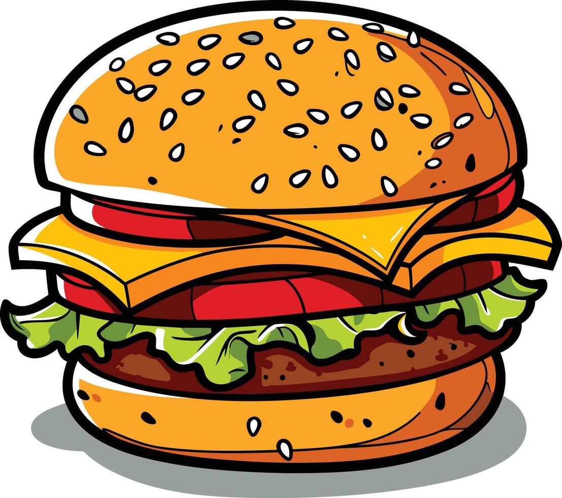 Appetizing Cartoon Burger with Sesame Seeds vector