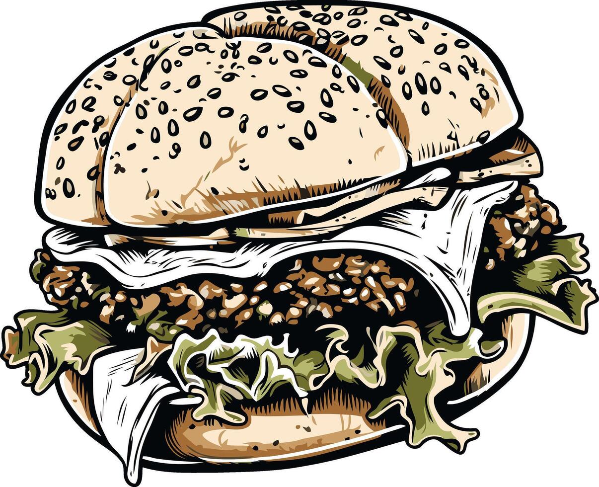 Delicious Sesame Seeded Burger vector