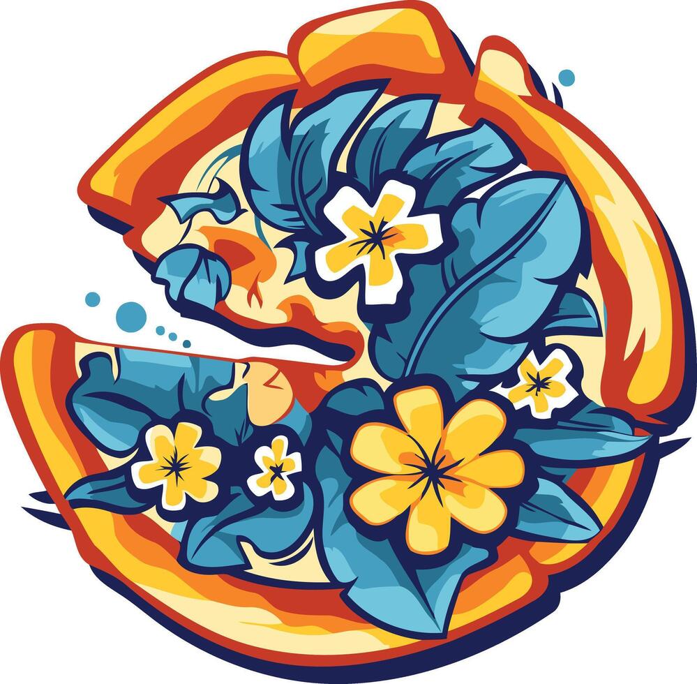 Pizza with Floral Decorations vector
