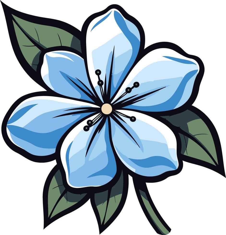Blue Flower with Green Leaves vector