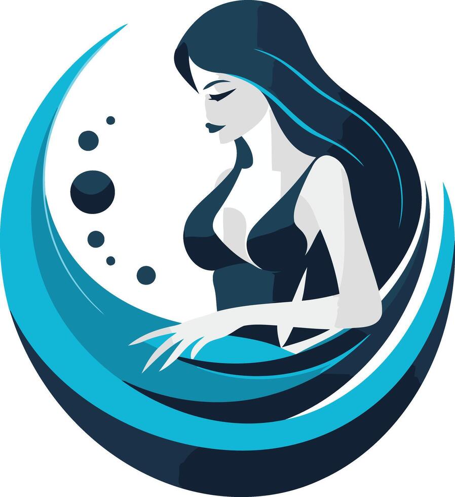 Elegant Woman with Blue Waves vector