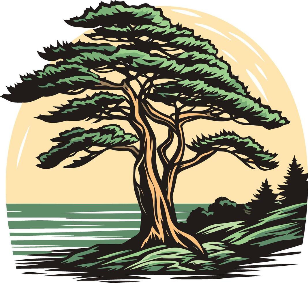 Majestic Tree by the Sea vector