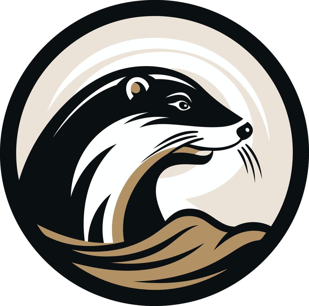 Otter Head in Circle with Waves vector