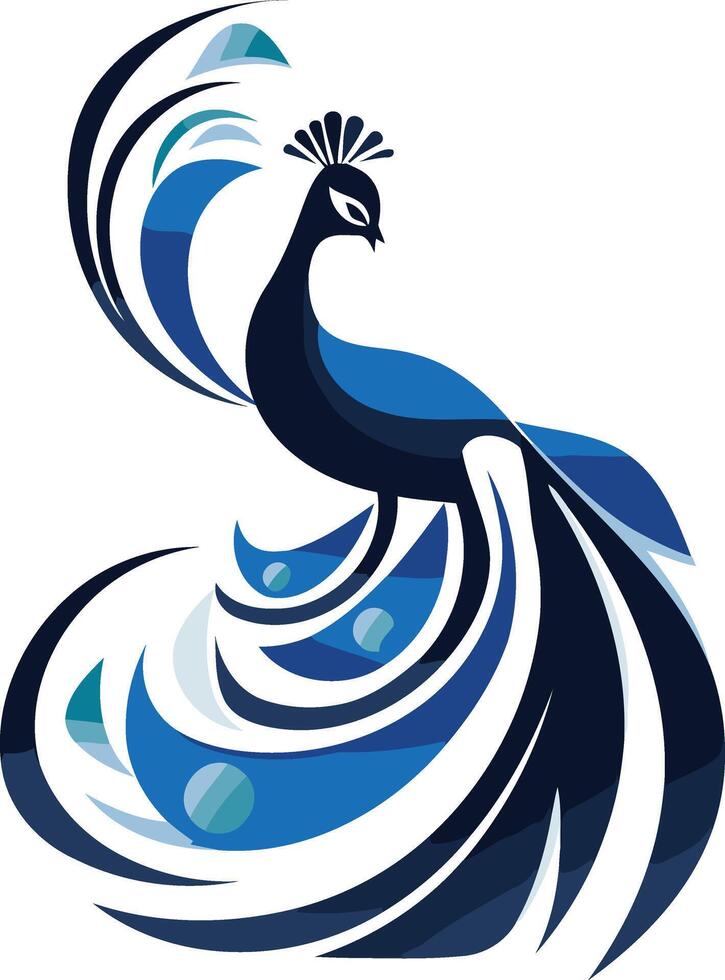 Blue Peacock with a Fan Tail vector