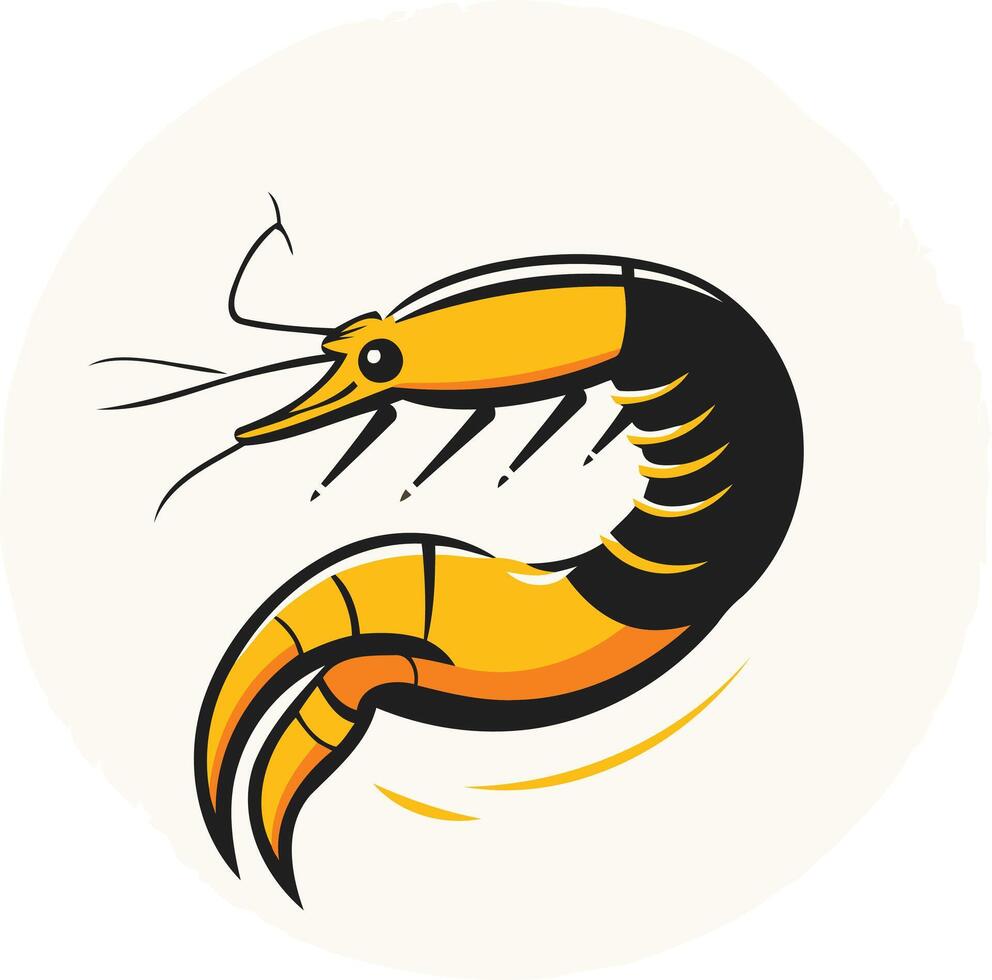 Stylized Shrimp Illustration with Yellow and Black Colors vector