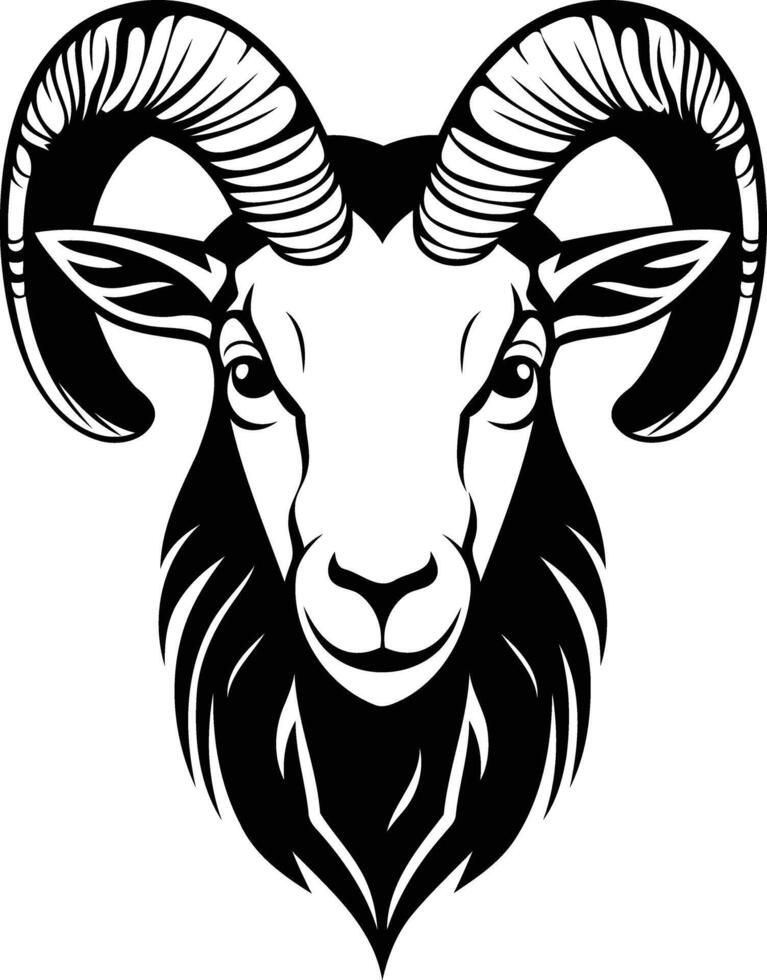 A bold and striking black and white illustration of a ram's head, perfect for adding a touch of power and strength to your design projects vector