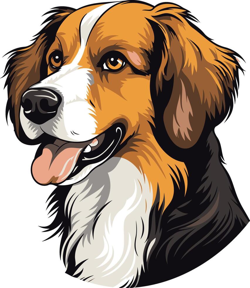 Smiling Dog Portrait with Orange, White, and Black Fur vector