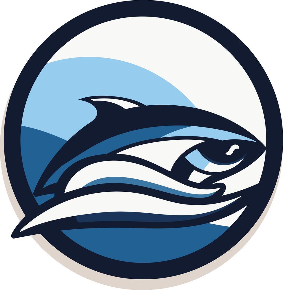 Dolphin in the Ocean - Blue and White Logo vector