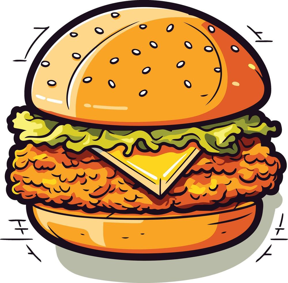 Cartoon Illustration of a Crispy Chicken Burger vector