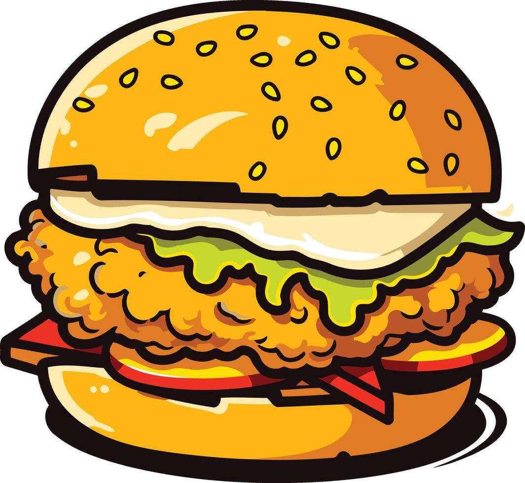 Cartoon Illustration of a Juicy Chicken Burger vector
