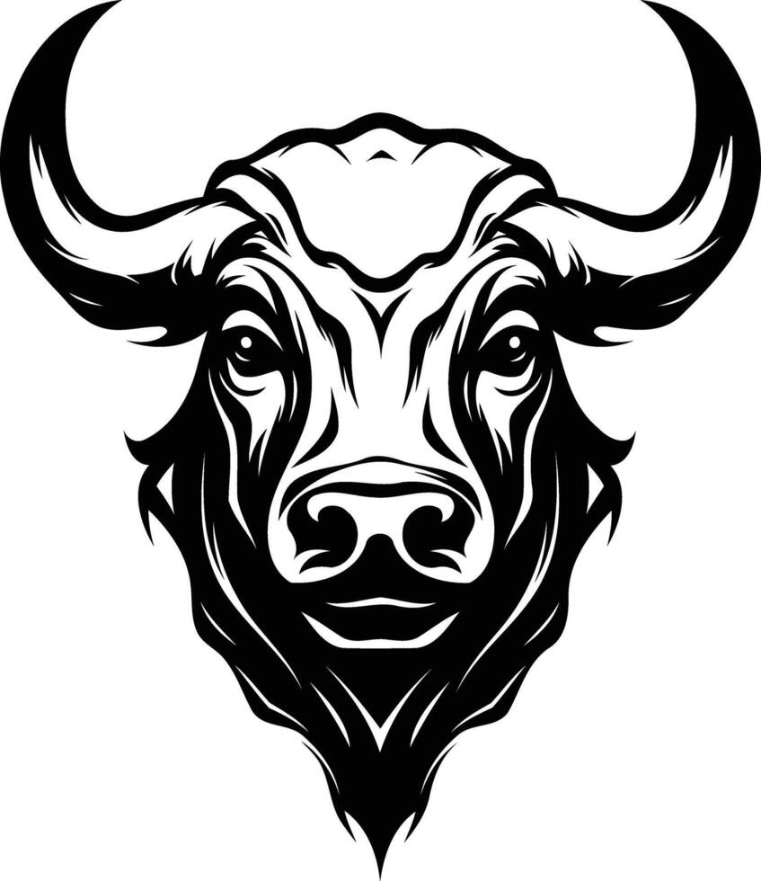Powerful black and white bull head illustration vector