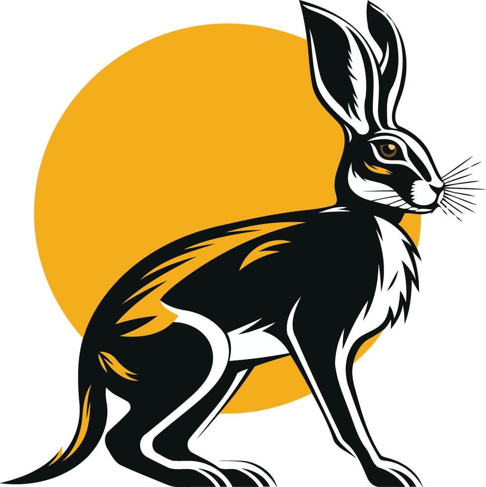 Black-tailed Jackrabbit Silhouette Against the Sun vector