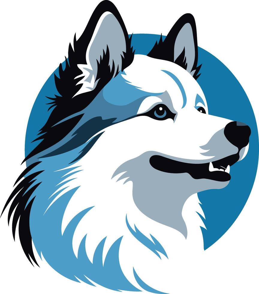 Husky Portrait with Blue Circle Background vector