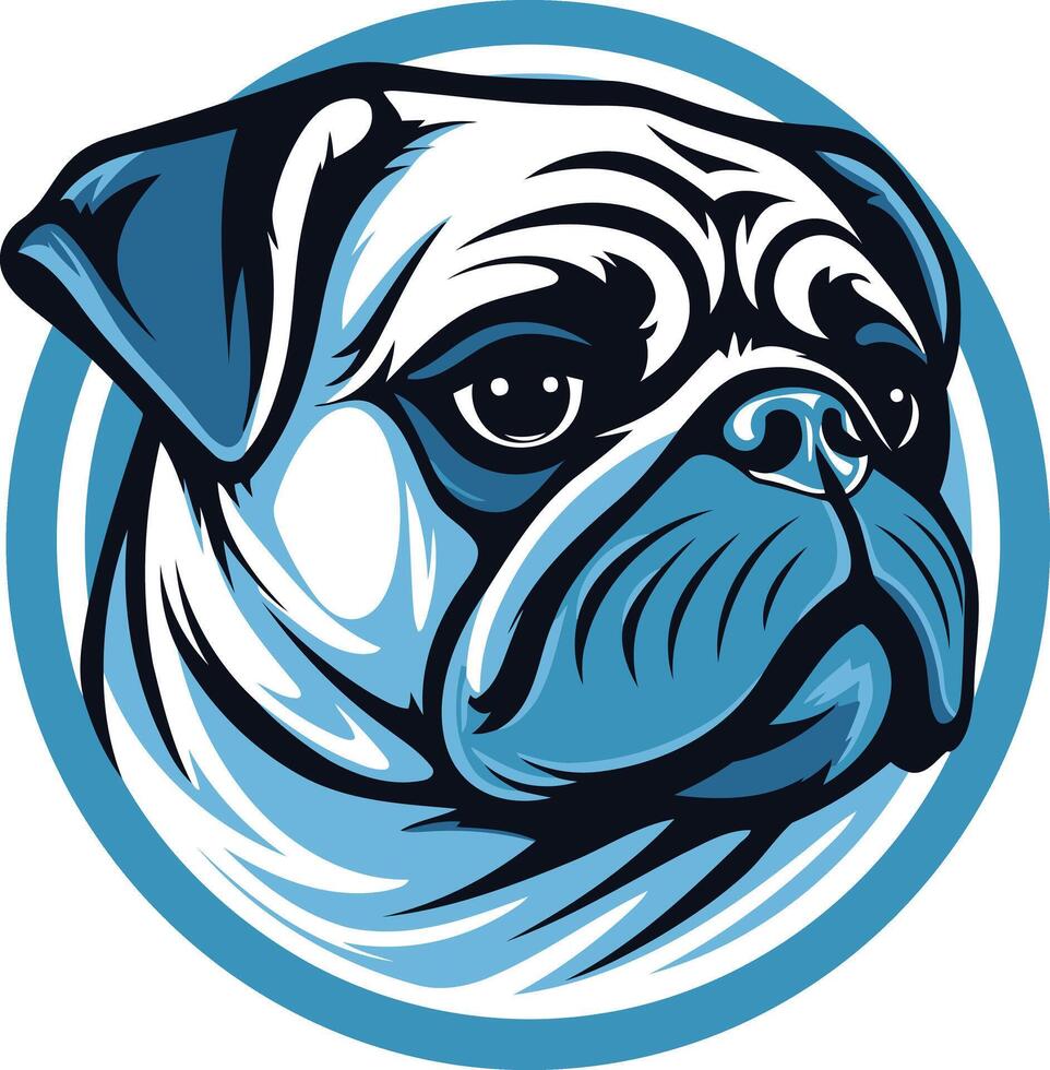 Pug Portrait in Blue and White vector