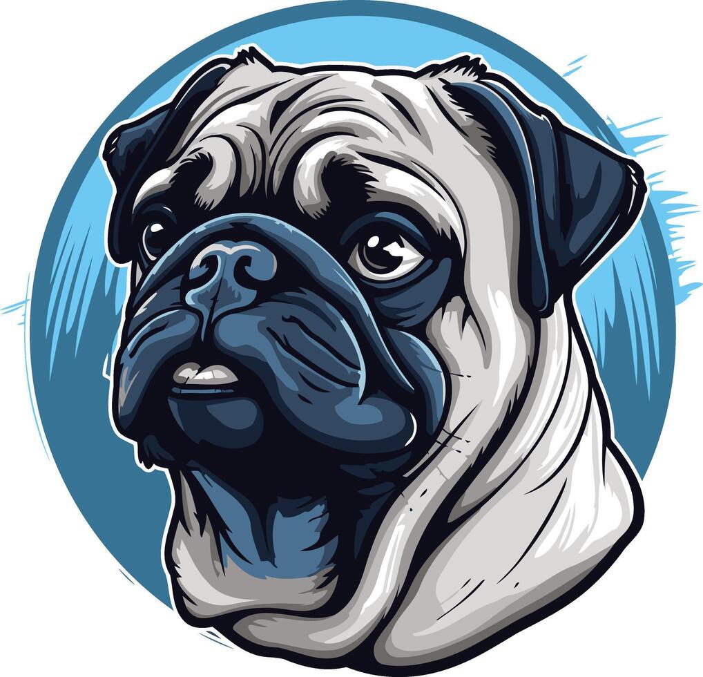 Portrait of a Pug Dog with a Blue Background vector