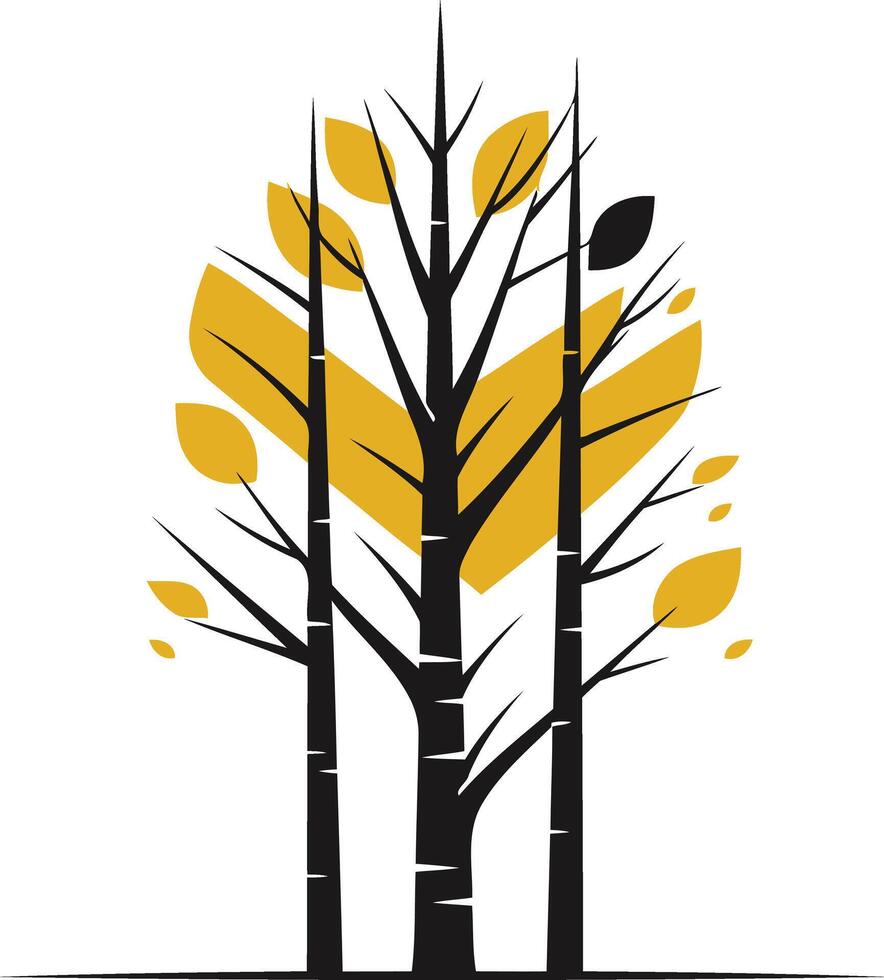 Three Bare Trees With Yellow Leaves Falling vector