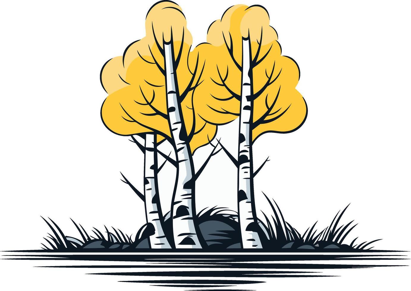 Three Birch Trees on the Riverbank vector