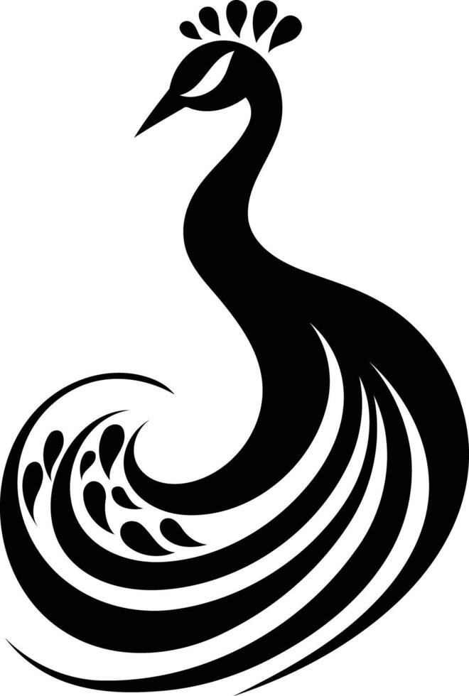 Stylish black and white peacock silhouette, perfect for logos, branding, or design projects vector