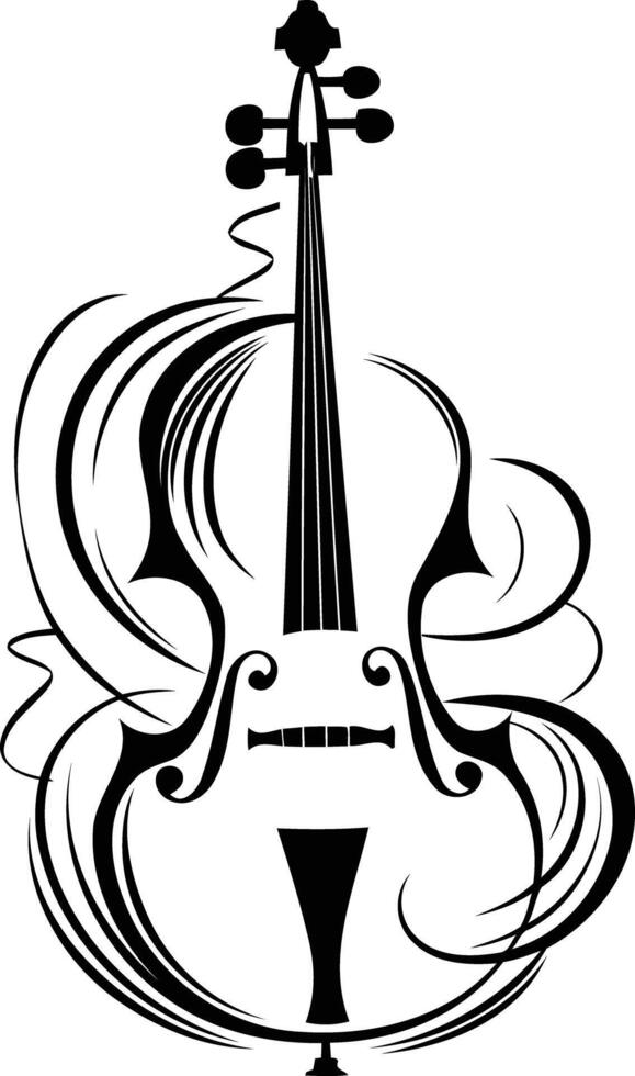 Stylish black and white violin tattoo design with intricate swirls vector