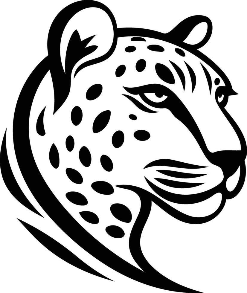 Black and white stylized illustration of a leopard's head, perfect for tattoos, branding, or designs vector