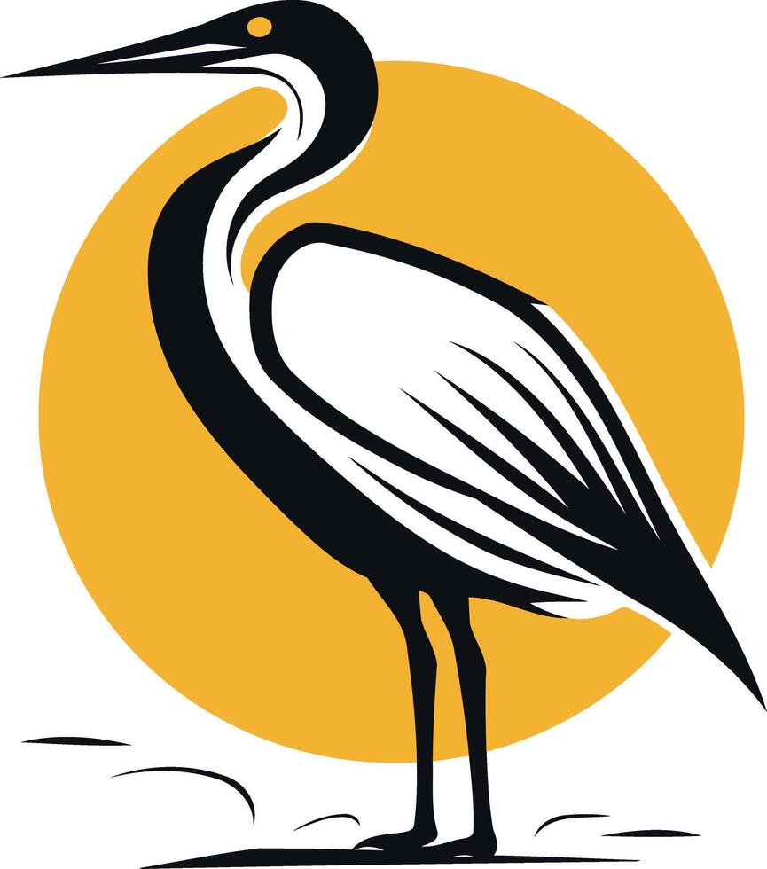 Heron Standing Against a Yellow Sun vector