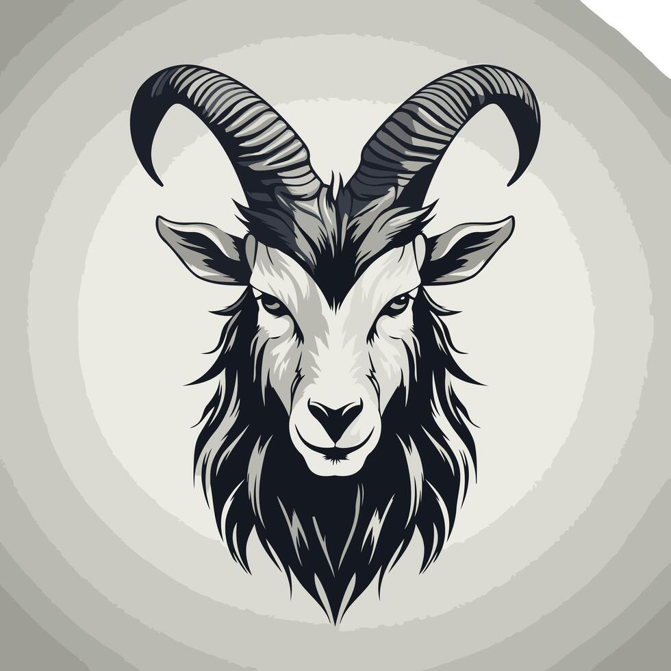 Goat Head Illustration with Detailed Horns vector