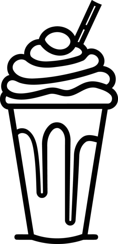 A simple line drawing of a milkshake with whipped cream and a straw vector