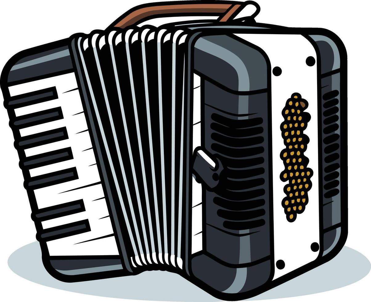 Black Accordion with a Brown Handle vector
