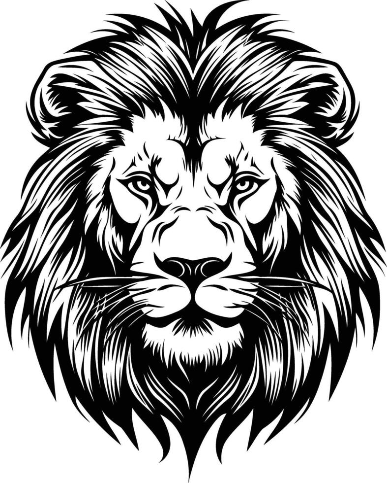 Black and white illustration of a lion's head, perfect for tattoo designs, logos, and branding vector