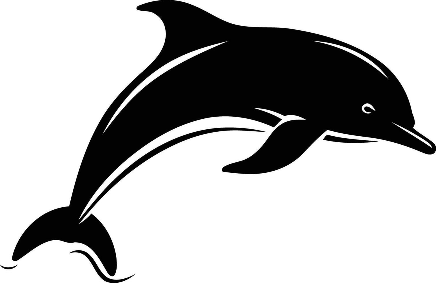 A bold, black silhouette of a dolphin leaping from the water vector