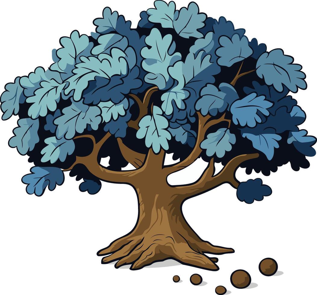 Cartoon Oak Tree With Acrons vector