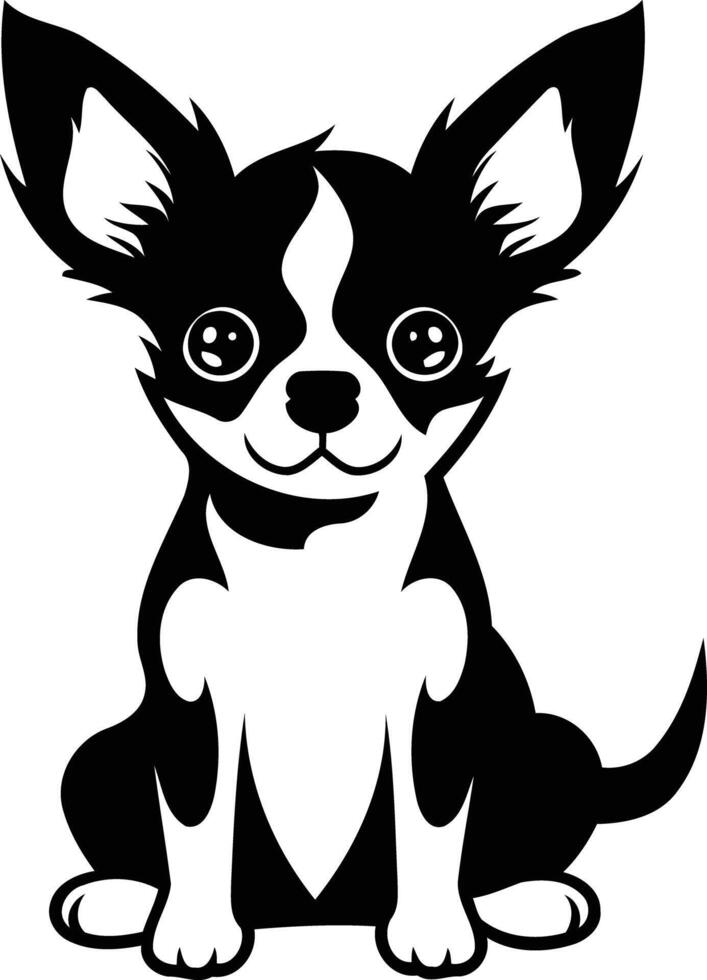 Adorable black and white chihuahua puppy sitting vector