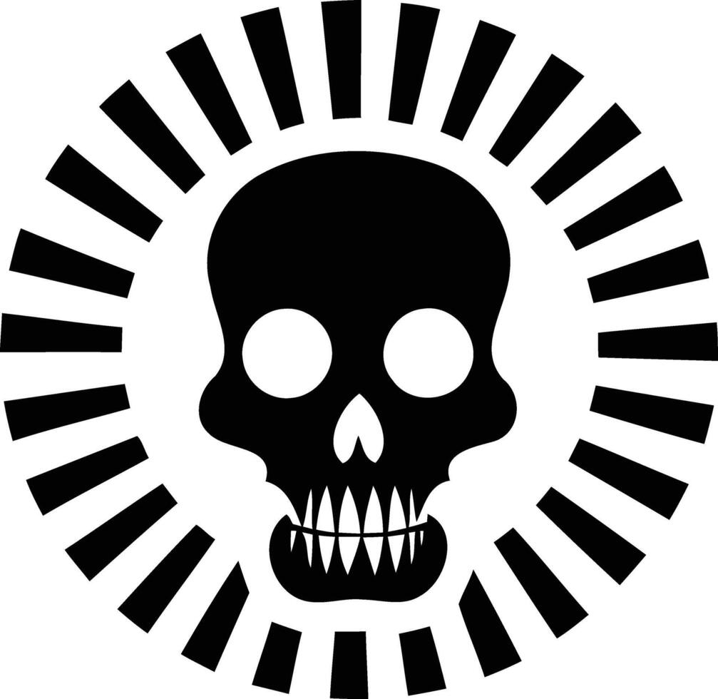 A simple, striking illustration of a skull, surrounded by a circular pattern of radiating lines vector