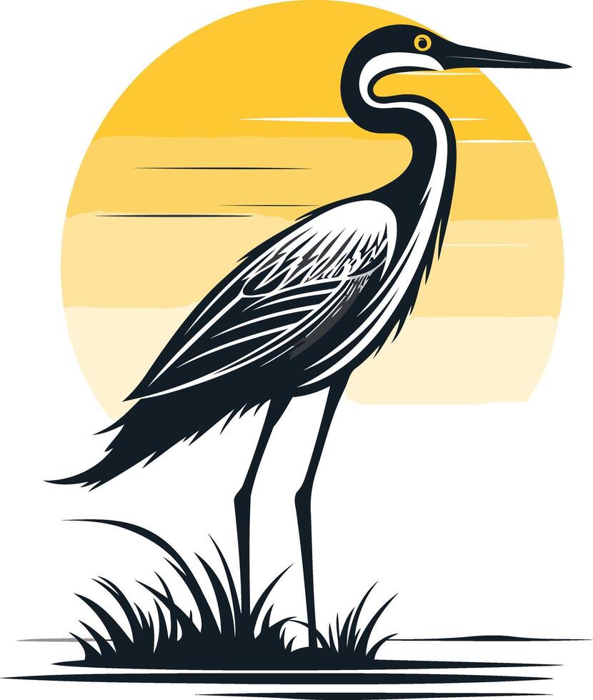 Heron Silhouette at Sunset vector