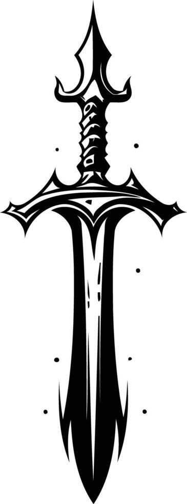 A bold, black and white illustration of a stylized sword, perfect for game design, fantasy art, or tattoo inspiration vector