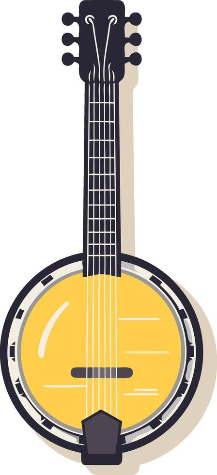 Illustrated Banjo with a Yellow Body and Black Neck vector