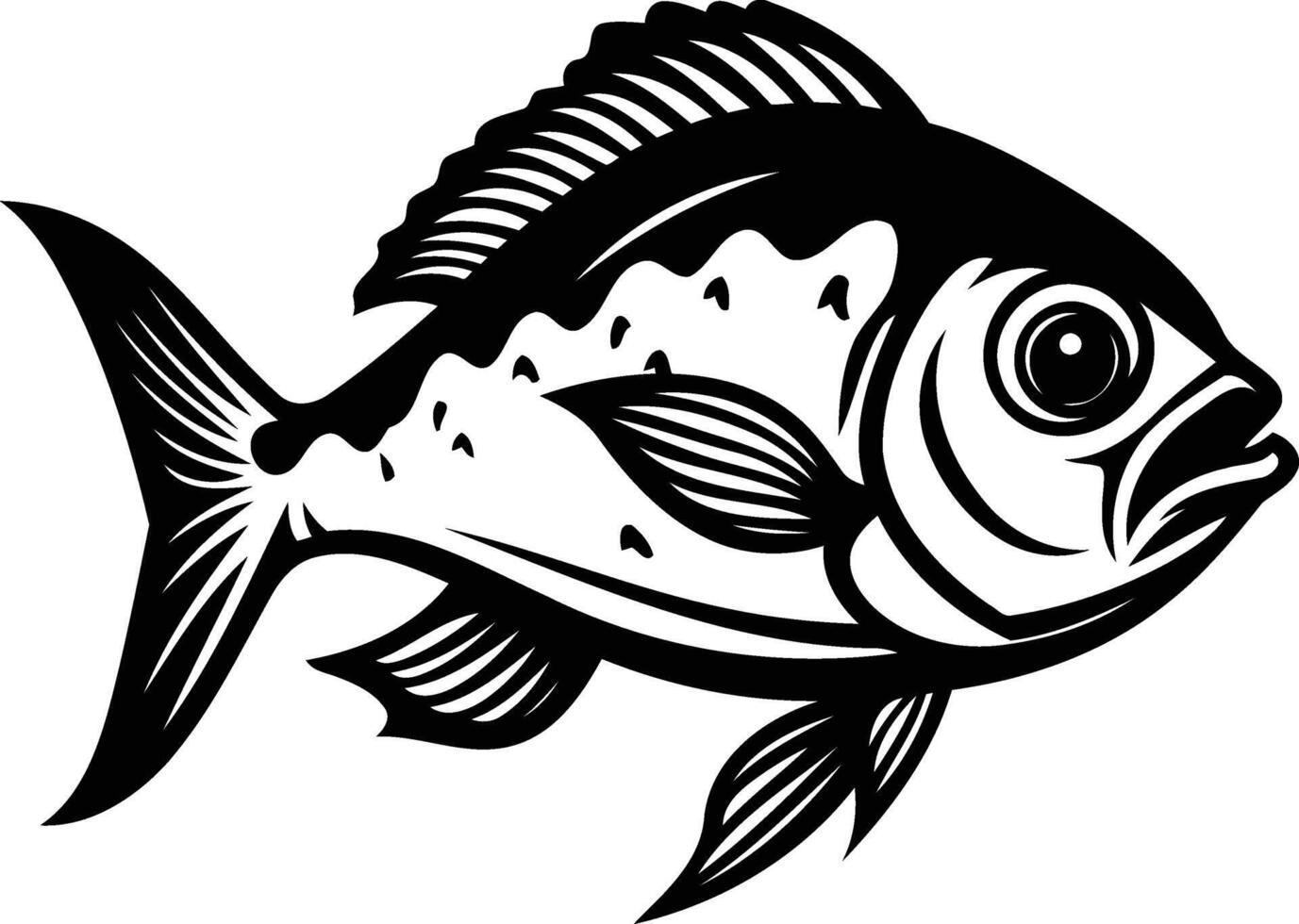 Black and white element illustration of a detailed fish vector