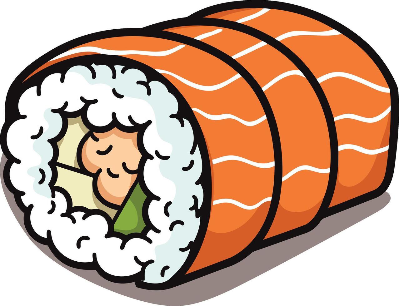 Cartoon Illustration of a Salmon Sushi Roll vector