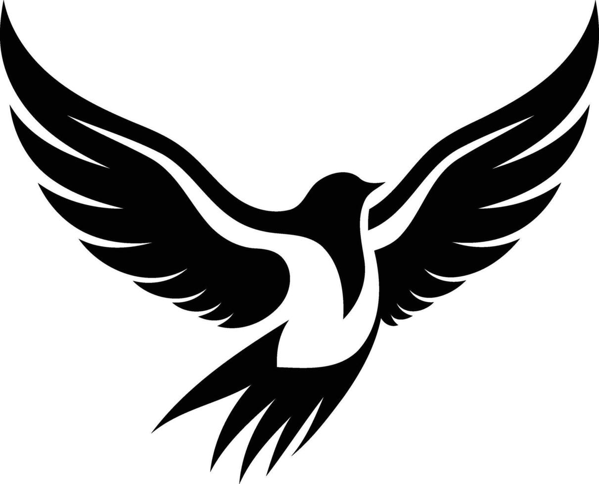 Stylized black and white swallow tattoo design with wings spread wide vector