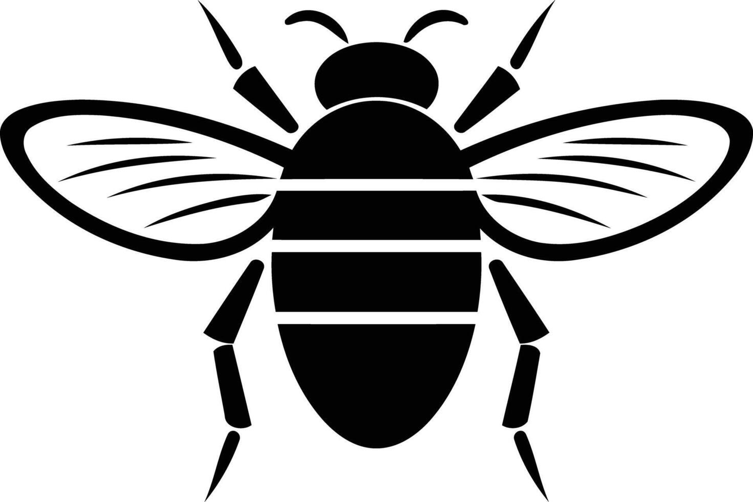Simple black and white silhouette of a bee, perfect for logos, branding, and designs vector