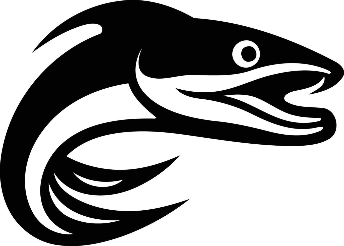 A bold, black and white illustration of a moray eel with its mouth open vector