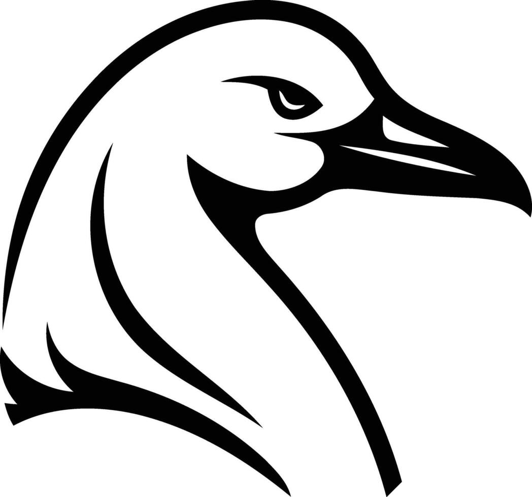 A bold, minimalist black and white illustration of a bird's head, perfect for tattoo designs, branding, and wildlife imagery vector