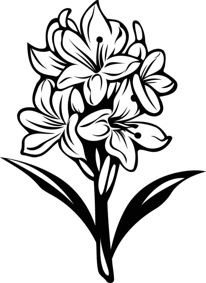 Elegant black and white illustration of a single, delicate flower with intricate details vector