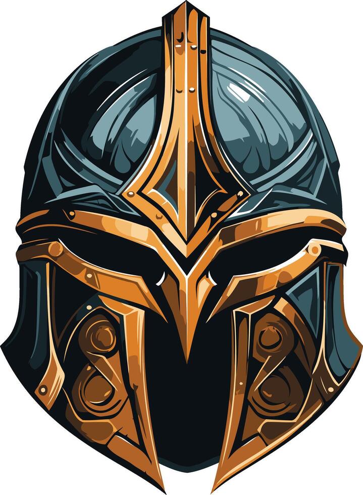 Golden and Blue Medieval Helmet Illustration vector