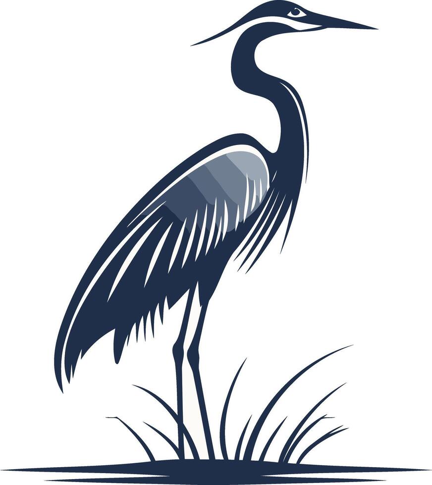 Elegant Blue Heron Silhouette in Grass vector