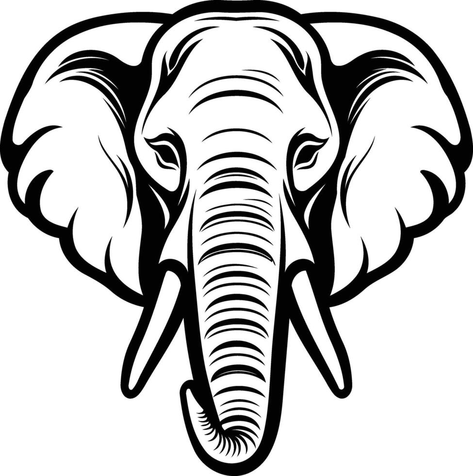 Black and white element illustration of an elephant head, ideal for logo design, tattoos, or branding vector